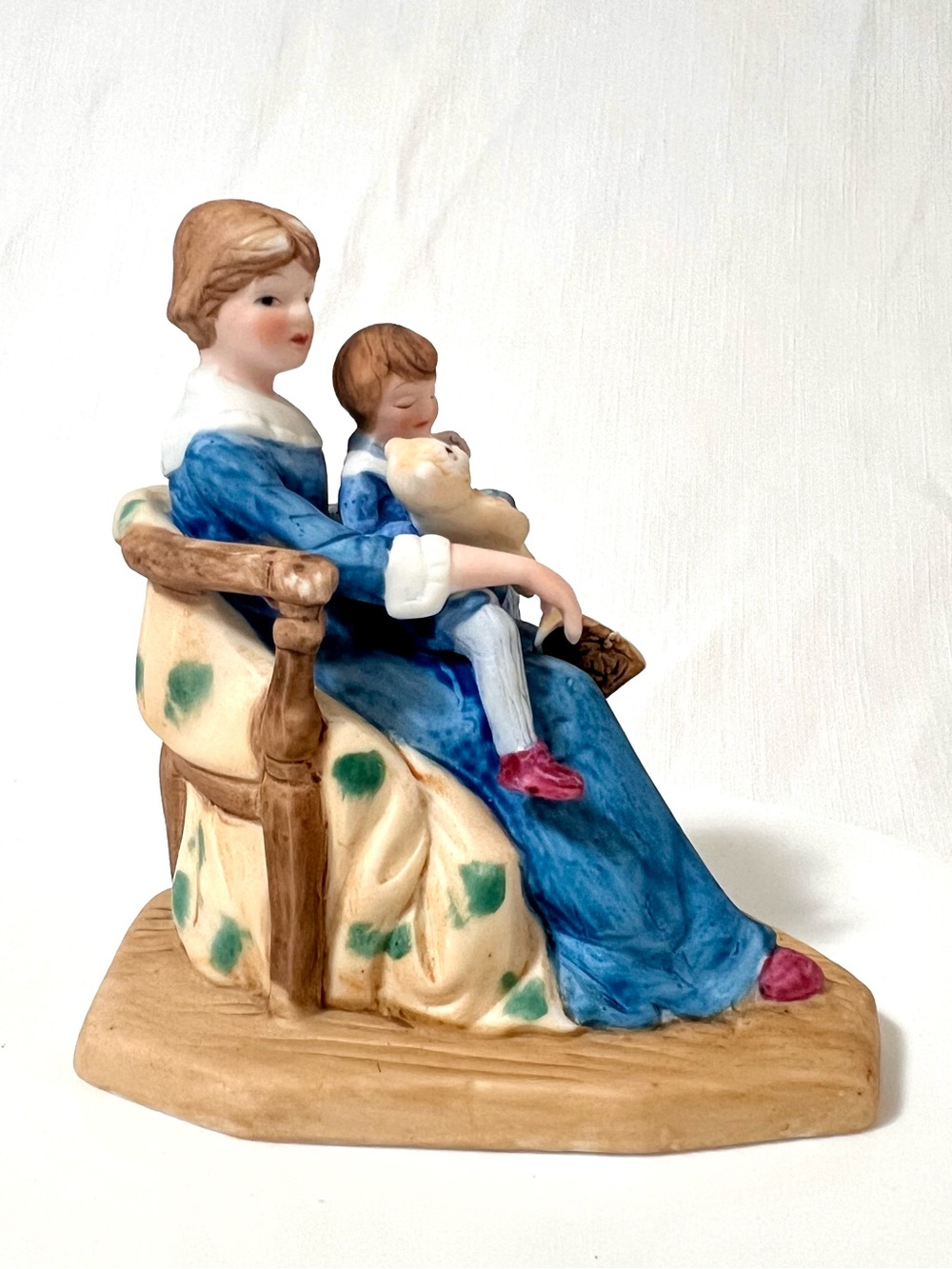 Porcelain Mother and Child Figurine in Blue Dress.4 inch tall. Bedtime